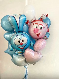 Фонтан из шаров "Нюша и Крошик покоряют сердца"