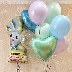 Композиция из шаров "Малышарики", цифра и фонтан