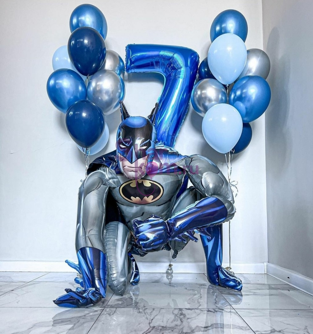 Композиция из шаров "Бэтмен", синяя с хромом