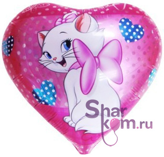 Фольгированное сердце "Кошка с бантиком"