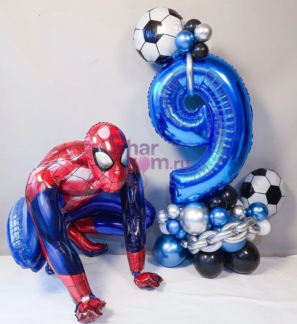 Композиция из шаров "Человек-паук и стойка Футбол"