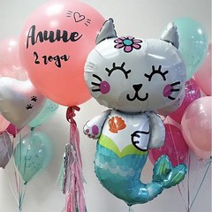 Композиция из шаров "Кошечка-русалка на 2 года"