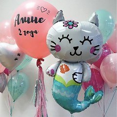 Композиция из шаров "Кошечка-русалка на 2 года"