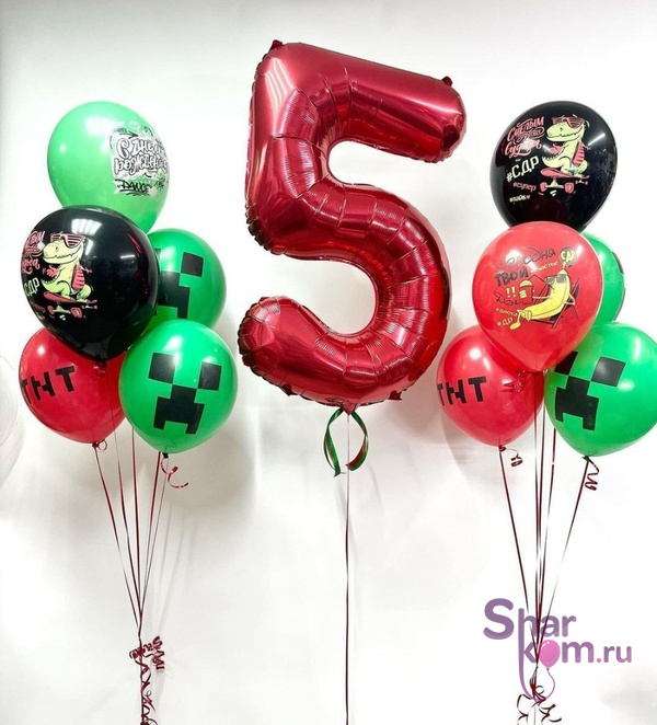 Композиция из шаров "5 лет в стиле майнкрафт"