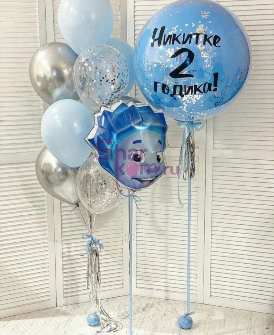 Композиция из шаров "Нолик и зеркальный шар"