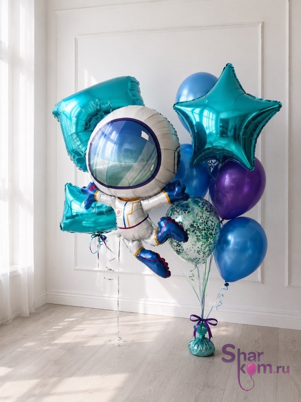 Композиция из шаров "Космонавт", тиффани/фиолетовый