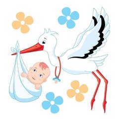 Наклейка на авто "Аист несет малыша!"