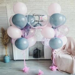 Композиция из шаров "Серый плюс розовый"