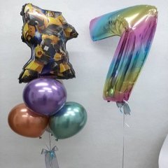 Композиция из шаров "Робот и радужная цифра"