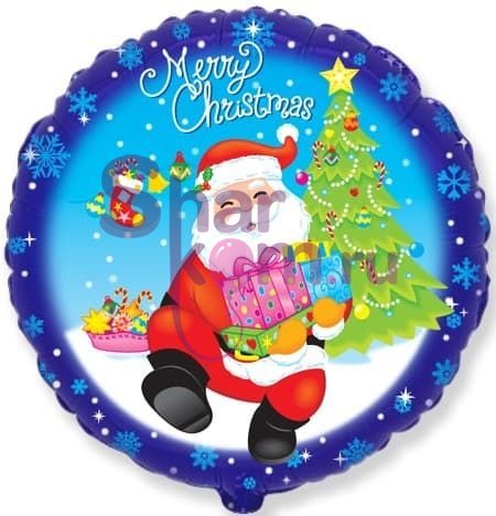 Фольгированный Круг "Санта с подарками "