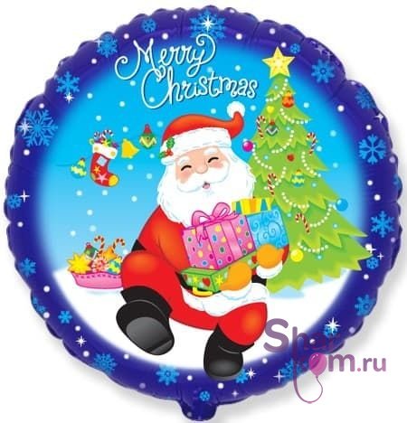 Фольгированный Круг "Санта с подарками "