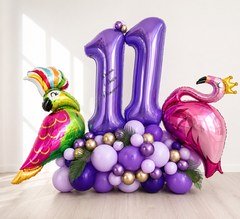 Стойка из шаров "Попугай и фламинго"