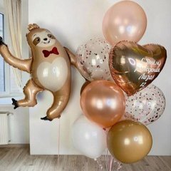 Композиция из шаров "Ленивец", розовое золото