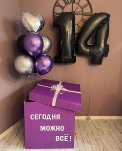 Коробка с шарами Сюрприз "Сегодня тебе 14"