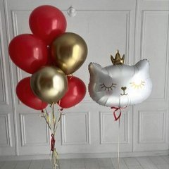 Композиция из шаров "Кошка", красный/золото