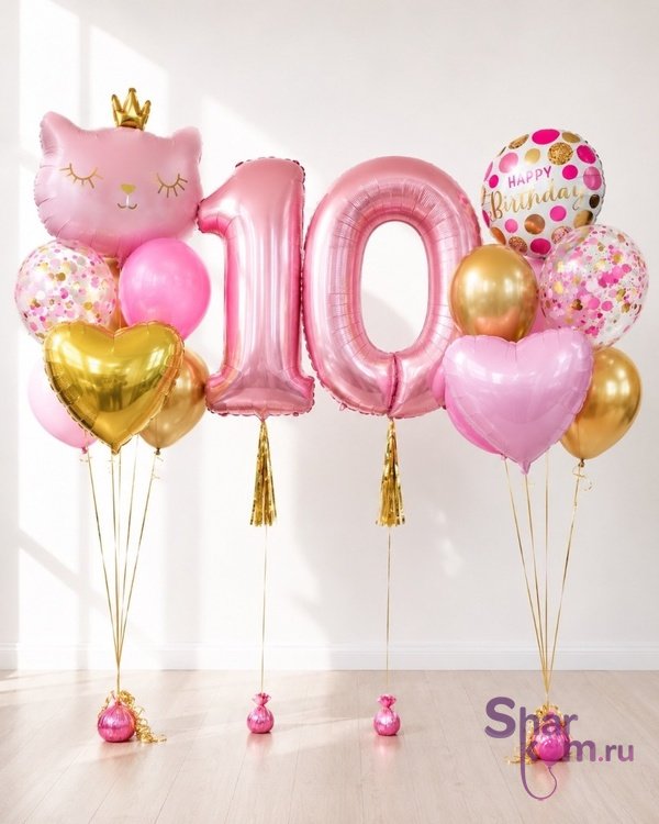 Композиция из шаров "Кошка на 10 лет"