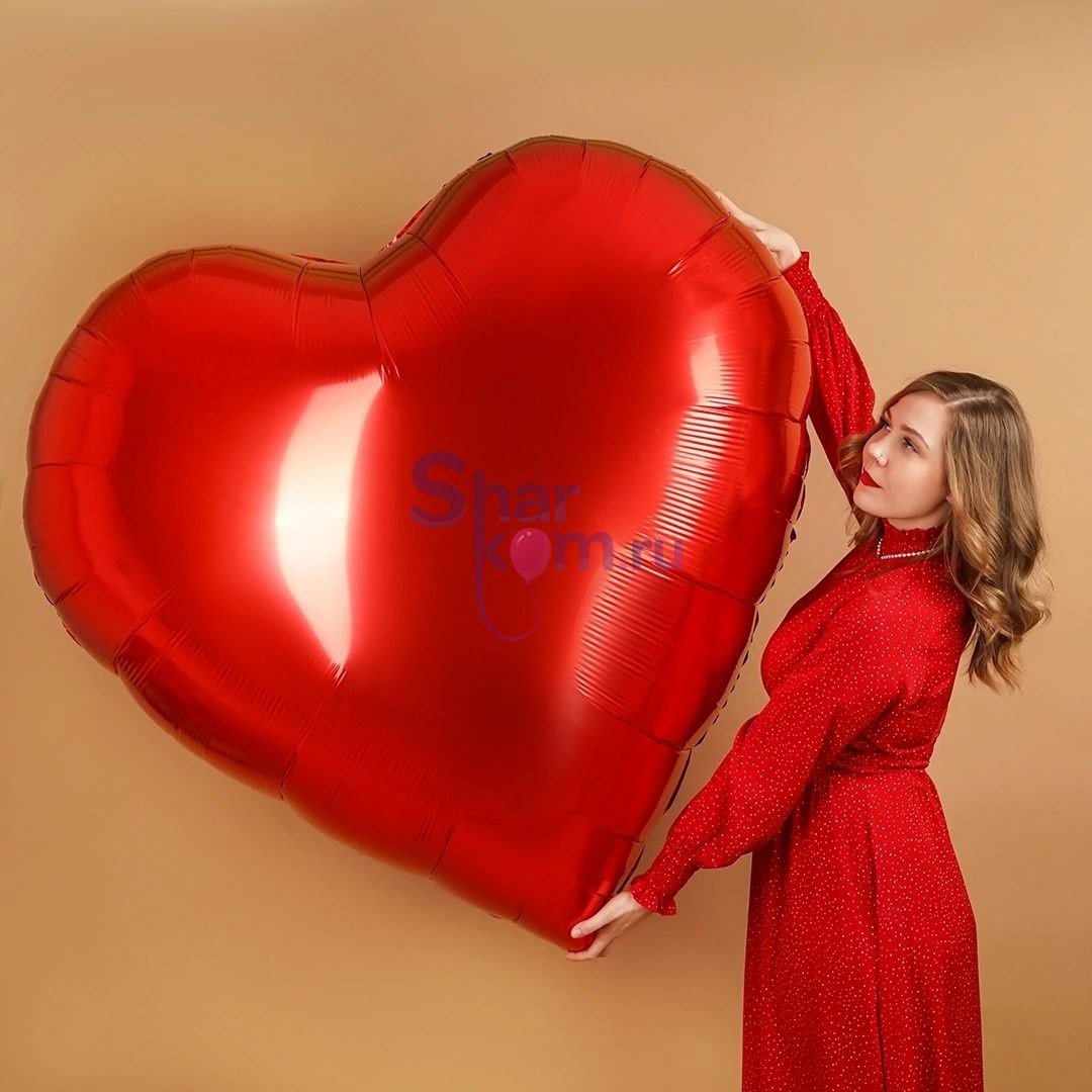 Огромное фольгированное сердце 172 см., красное
