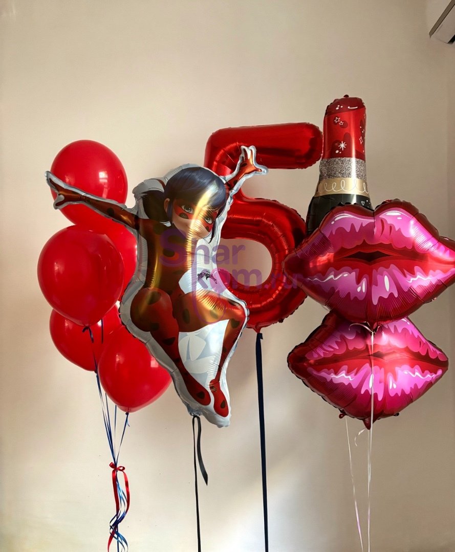 Композиция из шаров "Леди Баг с помадой"