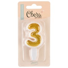 Свеча Цифра "3" Золото с блестками