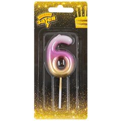 Свеча цифра "6" (розов/золот)
