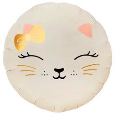 Фольгированный шар "Кошечка с бантом",кремовый