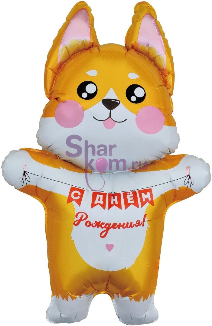 Шар фигура "Корги на День Рождения"