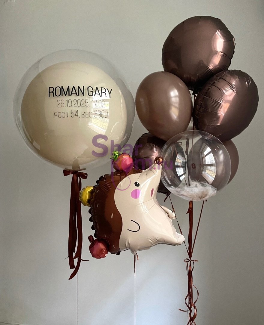 Композиция из шаров "На выписку" с ежиком