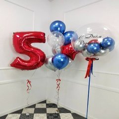 Композиция из шаров "5 лет в красно-синих цветах"
