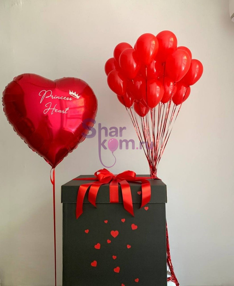 Коробка с шарами Сюрприз "Большое красное сердце"
