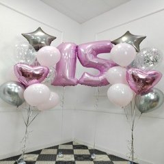 Композиция из шаров "15 лет звезды и сердца"