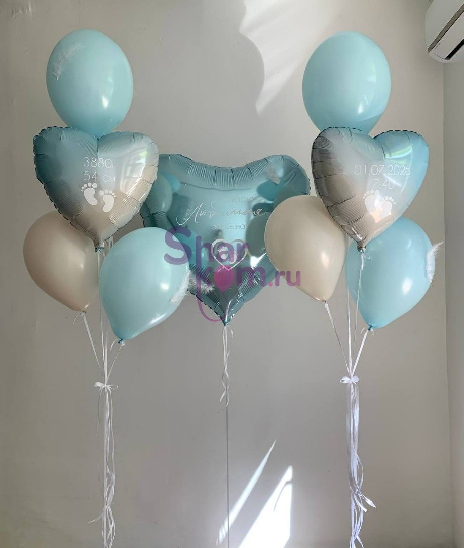Композиция из шаров "В голубо-белых оттенках"
