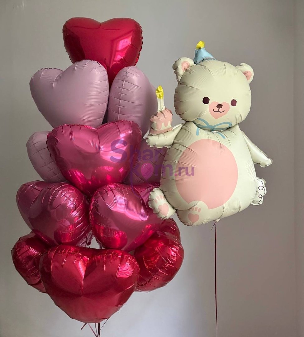 Композиция из шаров "Мишка с сердцами"