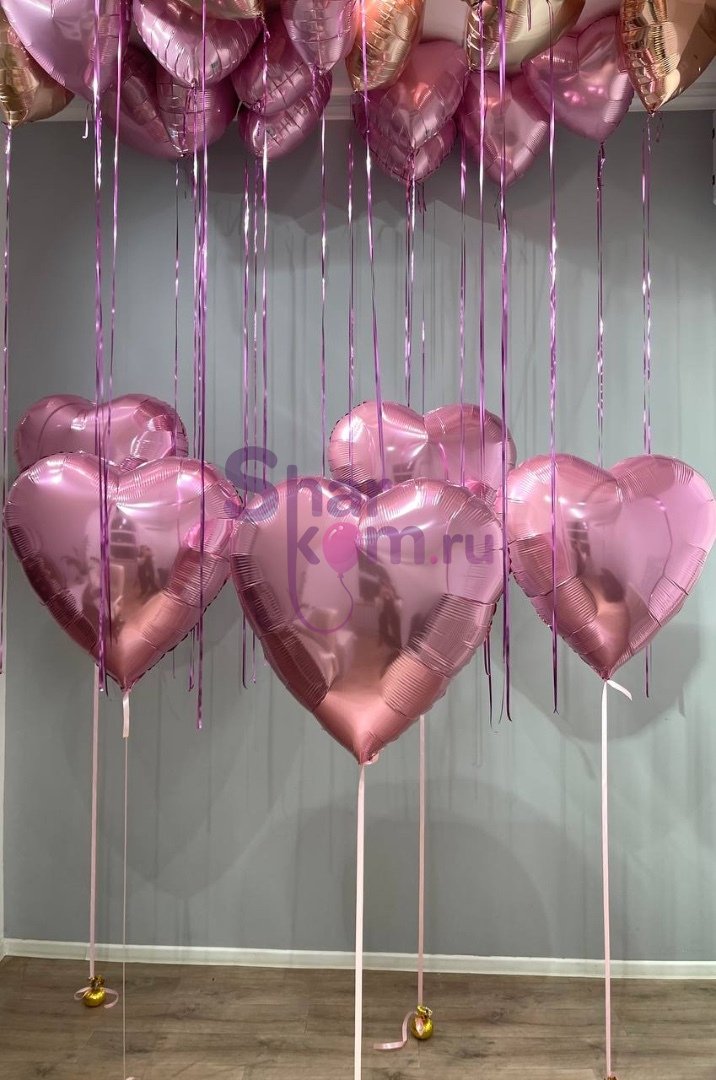 Композиция из шаров "Большие розовые сердца"