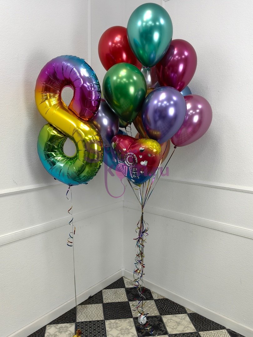 Композиция из шаров "Радужная с цифрой"