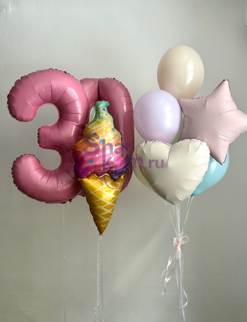 Композиция из шаров "Мороженое" в оттенках макарунс