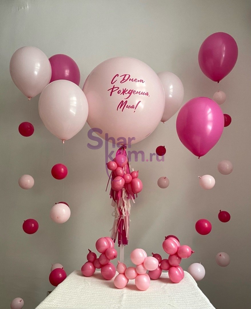 Композиция из шаров «Розовый микс», с собачками