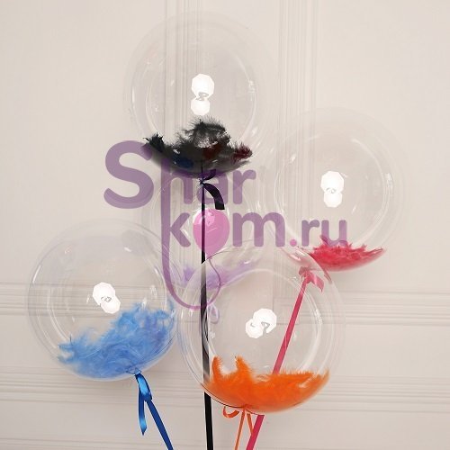 Композиция из прозрачных шаров "Сфера 3D Deco Bubble" с перьями