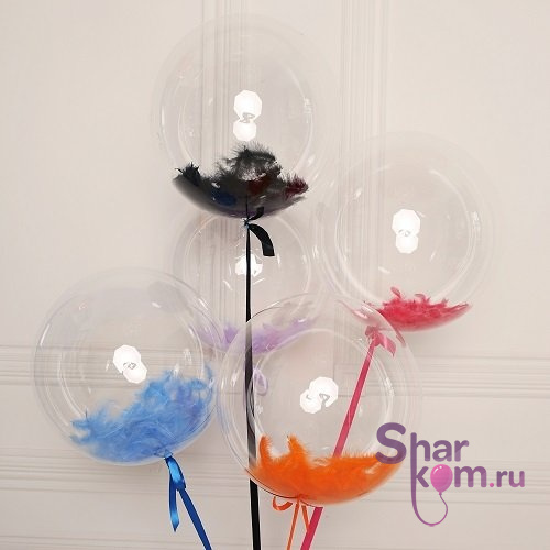 Композиция из прозрачных шаров "Сфера 3Д Деко Бабл (Deco Bubble)" с перьями