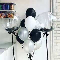 Композиция из шаров ""Сфера 3Д Деко Бабл (Deco Bubble)" с черными перьями"