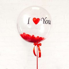Прозрачный шар "Я тебя люблю" (I LOVE YOU) с перьями