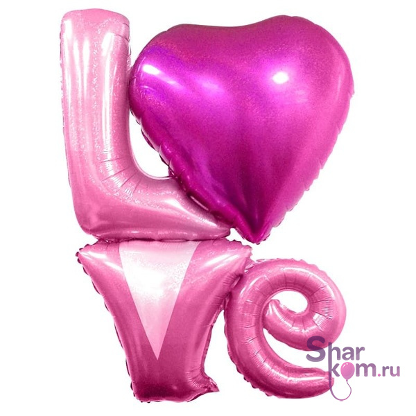 Надпись  "Любовь" (LOVE) - 104 см. Розовая. Голография.
