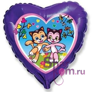 Фольгированное сердце "Котики"