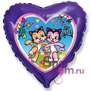 Фольгированное сердце "Котики"