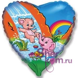 Фольгированное сердце "Слоники"