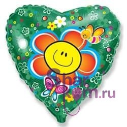 Фольгированное сердце "Цветок"