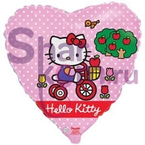 Фольгированное сердце "Hello Kitty в саду"