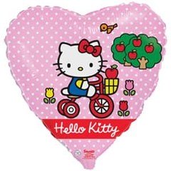Фольгированное сердце "Хеллоу Китти (Hello Kitty) в саду"