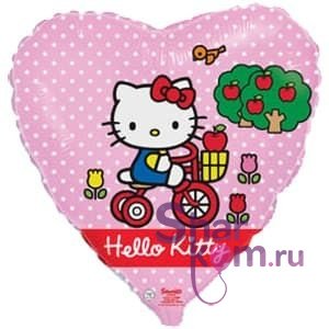 Фольгированное сердце "Хеллоу Китти (Hello Kitty) в саду"