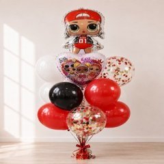 Композиция из шаров "Кукла ЛОЛ и сердце"