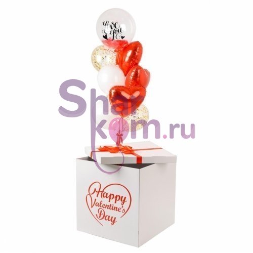 Коробка с шарами Сюрприз "Happy Valentines Day"